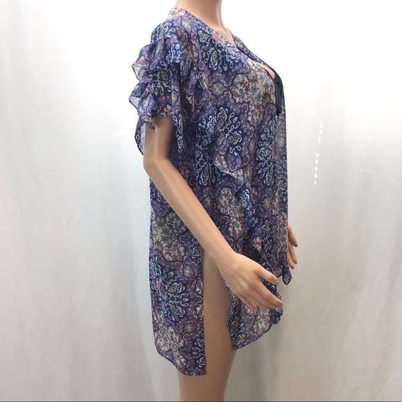 NWOT Est. 1946 Blue Chiffon Short Sleeve Sheer Swimsuit Coverup Kimono One Size - Picture 5 of 8